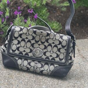 Coach Signature Black and Gray Hampton Shoulder Crossbody Bag